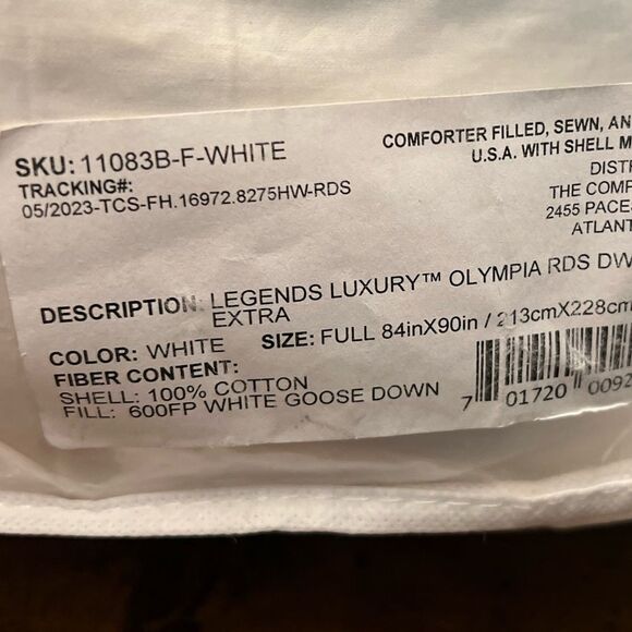 The Company Store Luxe Olympia Down Extra Warmth Comforter in White. Full Size. - Picture 9 of 15